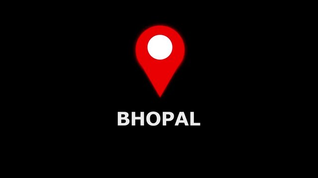 Location of the city of bhopal ,the name of the place with the location has been displayed,  GPS location tracking icon location animation on background..