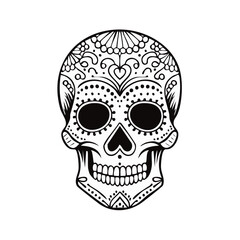 Fototapeta premium Ornate sugar skull illustration intricate line art Day of the Dead themed artwork decoration