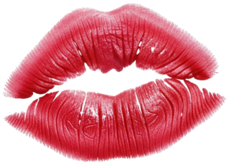 A vividly colored, realistically rendered digital illustration depicts a pair of full, slightly parted lips with a glossy, textured surface suggesting a vibrant, isolated on transparent background.