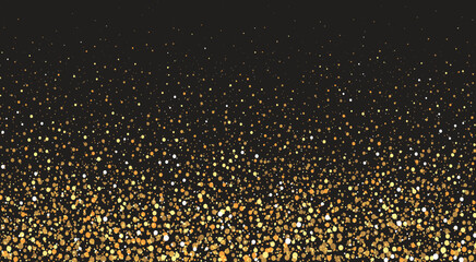 Elegant gold glitter particles scattered on a black background for a festive celebration vector illustration.