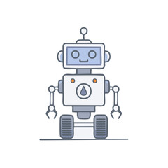 Friendly Robot Illustration: Futuristic Android Automaton with Antenna, Gears, and Tread Wheels for AI Concepts