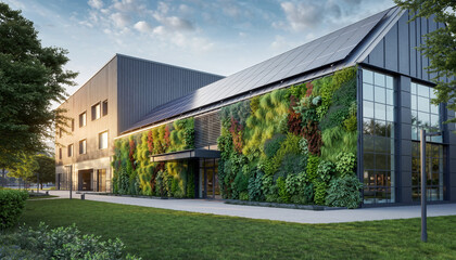Modern Green Facade Architecture with Vertical Garden.