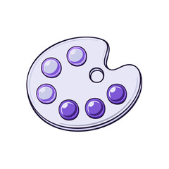 Artist's Color Palette with Various Shades of Purple in Round Dabs in a Cartoon Style