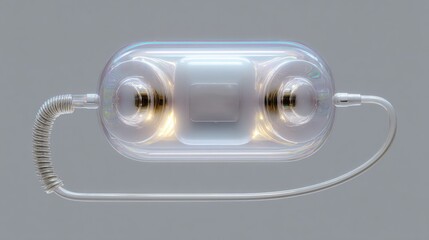 3d rendering of a transparent object with a white square in the center. the object appears to be a medical device, possibly a ventilator, with a long, thin tube attached to it.