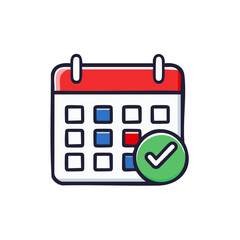 Fototapeta premium Calendar Icon with Check Mark, Event Scheduled, Reminder Approved, Deadline Completed