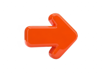 3d orange arrow pointing right isolated on transparent background with shiny effect and rounded edges