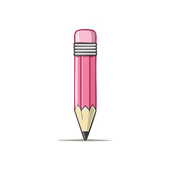 Cartoon pink pencil with eraser for drawing or writing supply in vibrant shades for creative design