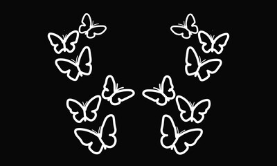 White Butterflies Flying on Black Background