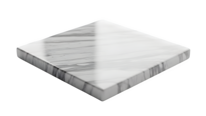 Square marble coaster or tile with gray veining isolated on transparent background