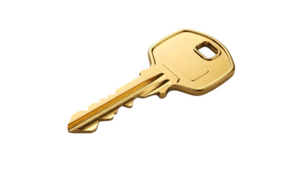 Golden house key with teeth, isolated on transparent background