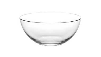 Simple clear glass bowl for food serving or decoration, isolated on transparent background