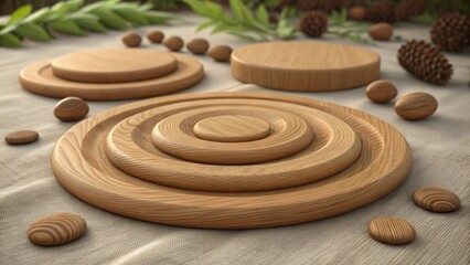 Naklejka premium Collection of Natural Wooden Discs with Smooth Round Surfaces