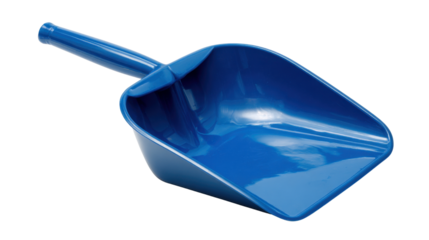 Blue plastic scoop serving tool, an essential household item for kitchen, garden, and pet feeding