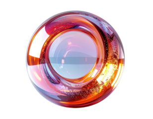 Abstract, iridescent sphere with light and dark gradients, reflections, and glow
