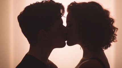 Wedding ceremony planning, A romantic silhouette of a couple kissing, capturing the intimacy and connection between them against a soft, illuminated background.