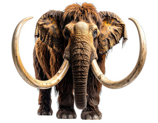 Obraz premium A frontal view of a woolly mammoth, rendered with realistic detail, isolated on transparent background