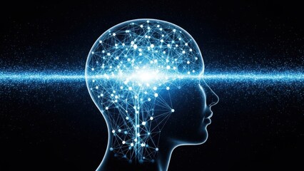 Glowing human brain with neural network connections