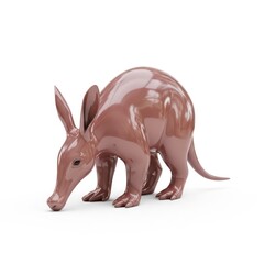 A glossy brown aardvark figurine shown in profile against a clean white background. The figurine features a long snout and large ears, showcasing a detailed and smooth texture.