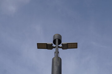 LED street lights that use solar power or solar cells. energy saving concept