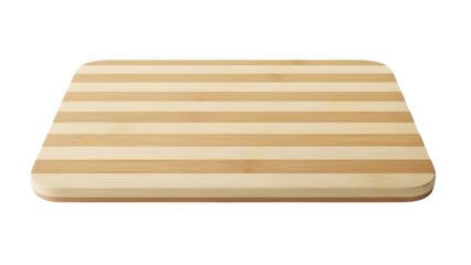 Bamboo cutting board with horizontal stripes, isolated on transparent background