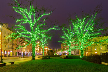 Krakowskie Przedmiescie in Warsaw Poland at Christmas