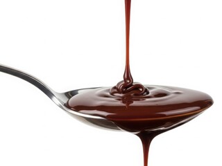 Rich chocolate sauce on spoon