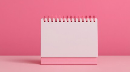 Wedding ceremony planning, A simple pink spiral-bound calendar sits on a matching pink surface, creating a minimalist and modern aesthetic.