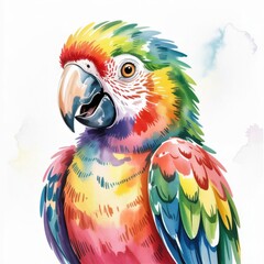 Colorful Watercolor Illustration of a Parrot Showcasing Bright Feathers and Details of Its Features