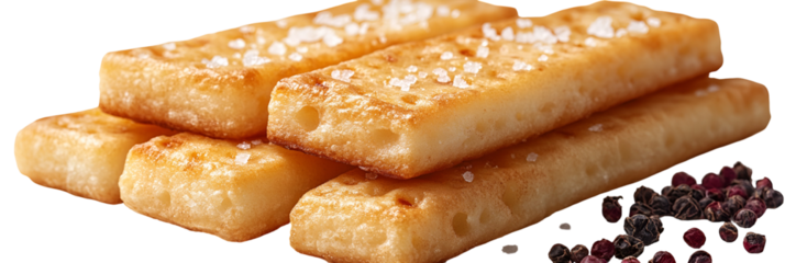 Stacked light brown food items close up view