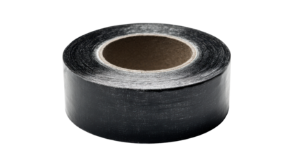 Black insulating tape roll sticky adhesive for repair and electrical work against a transparent background
