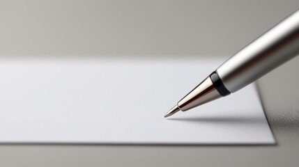 Wedding ceremony planning, A close-up of a silver pen poised above a blank sheet of paper, ready for writing.