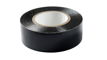 Black electrical insulation tape roll on a transparent background, providing adhesion, repair, and isolation solutions