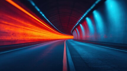 Wedding ceremony planning, A vibrant tunnel illuminated by blue and red lights, showcasing dynamic motion and a sense of depth, creating a striking visual experience.