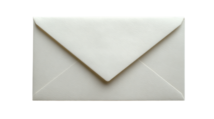 White textured envelope with closed top flap, conveying concepts of mail, letter, communication, and postal service. Transparent background