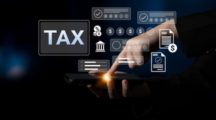 A visual representation of tax management using a smartphone, featuring financial data and payment symbols, showcasing the integration of technology in modern tax processes. Gantry
