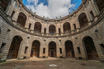 Italy - Caprarola - Palazzo Farnese - Panoramic view of the circular inner courtyard with Renaissance arches