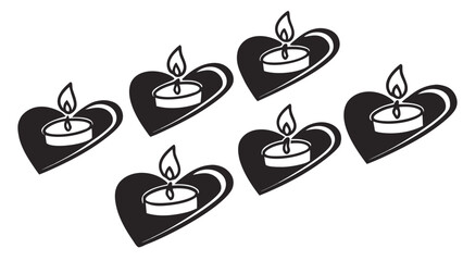 a collection of black heart shaped candles with illuminated flames a minimalist design in silhouette high quality