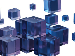 Obraz premium Futuristic translucent blue cubes floating in creative arrangement transparent background