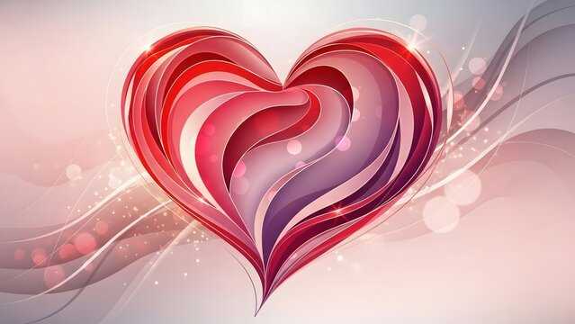 A vibrant abstract heart design with flowing ribbons and sparkling background - Powered by Adobe