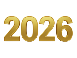 Golden shiny new year two thousand twentysix numbers design transparent background