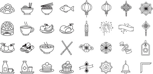 Lunar New Year Festival Icons Collection &ndash; Editable EPS Vector