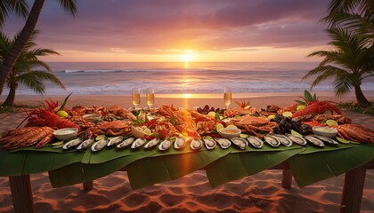 Lavish Coastal Dining with Lobsters, Crabs, and Shellfish on Banana Leaves