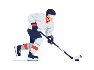Obraz premium Hockey player in action, skating with stick on ice rink