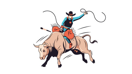 Rodeo cowboy riding a bucking bull in dynamic action illustration © Rohim
