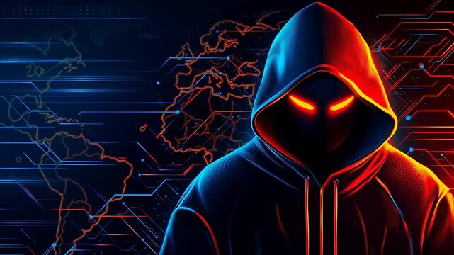 Hacker are planning to hack and attack networks and cyber security systems and stands on the peak of success amid tall, innovative Smart city and graphs with statistics to analyze business potential