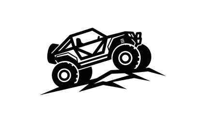 Off road buggy vehicle climbing over rough terrain.