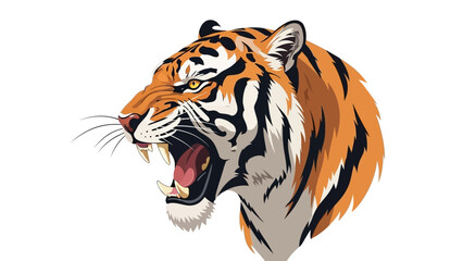 Fierce tiger head illustration with open mouth on white background © Rohim