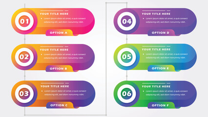 6 Step Horizontal Process Infographic. Colorful Rounded Banner Template with Numbered Circular Nodes and Option Labels. Professional Vector Illustration for Business Workflow and Project Planning