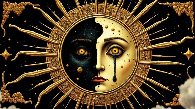 Ominous Crying Sun Over Earth as a Harbinger of Doom, Psychedelic, Premonition, Sun with a Tear