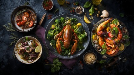 Healthy Gourmet Meal with Lobster, Broccoli, and Cherry Tomatoes